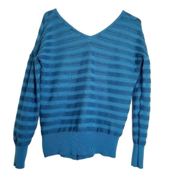 Lane‎ Bryant Womens Blue Striped V-Neck Sweater Size 14/16 Rayon & Nylon Blend - Picture 2 of 9
